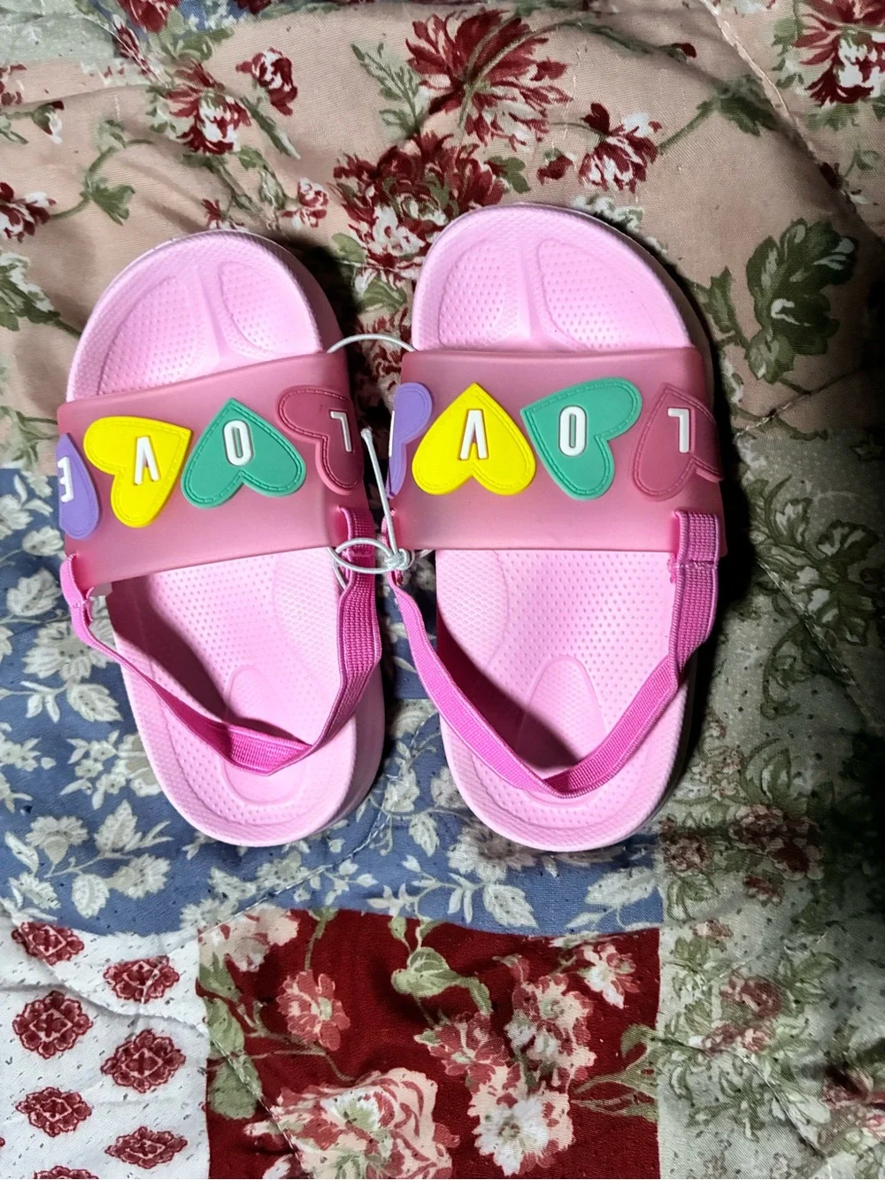 Kids Pink Heart 'LOVE' Slide Sandals